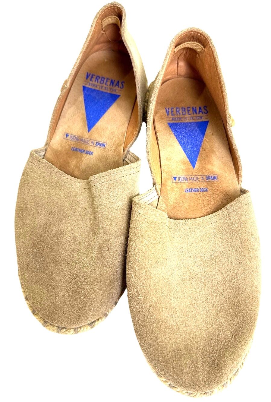 Verbenas Suede Espadrille Flats Size 37 Taupe Slip On Loafers Made in Spain